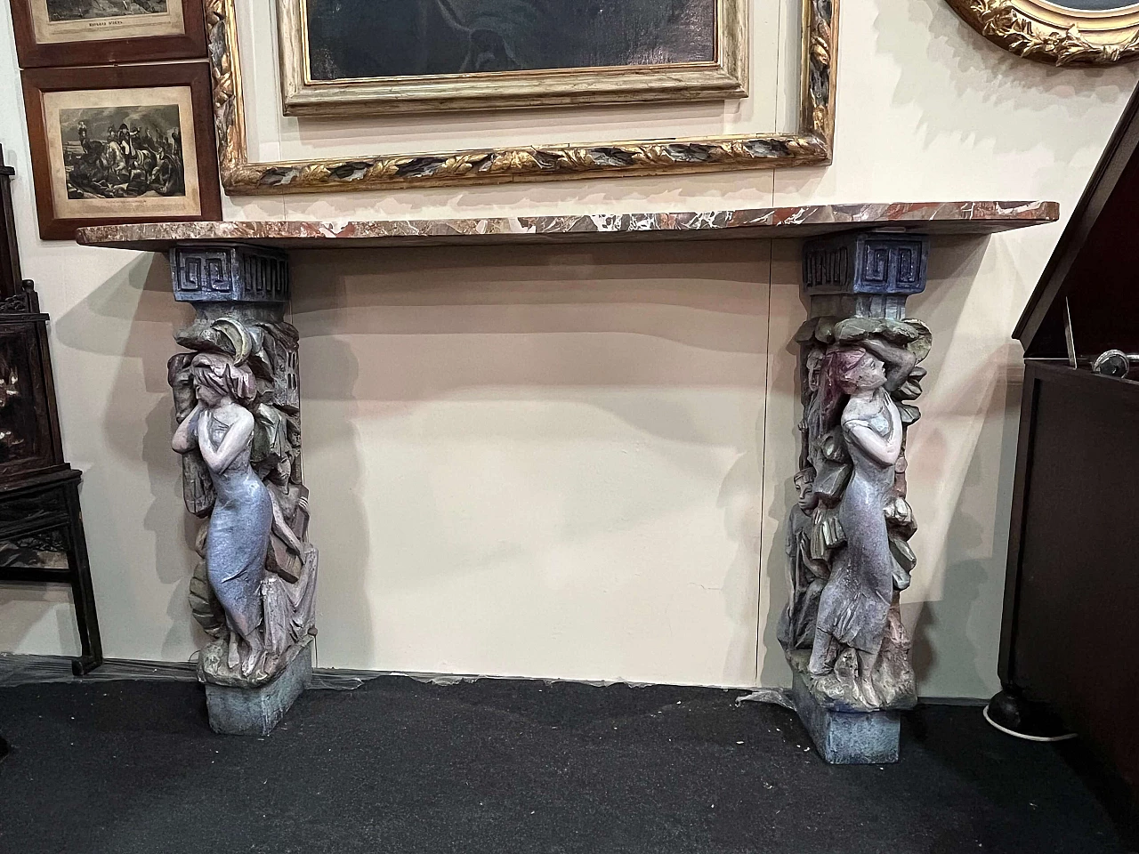 Console with caryatids in glazed terracotta by Victor Cerrato, 1940s 1462493