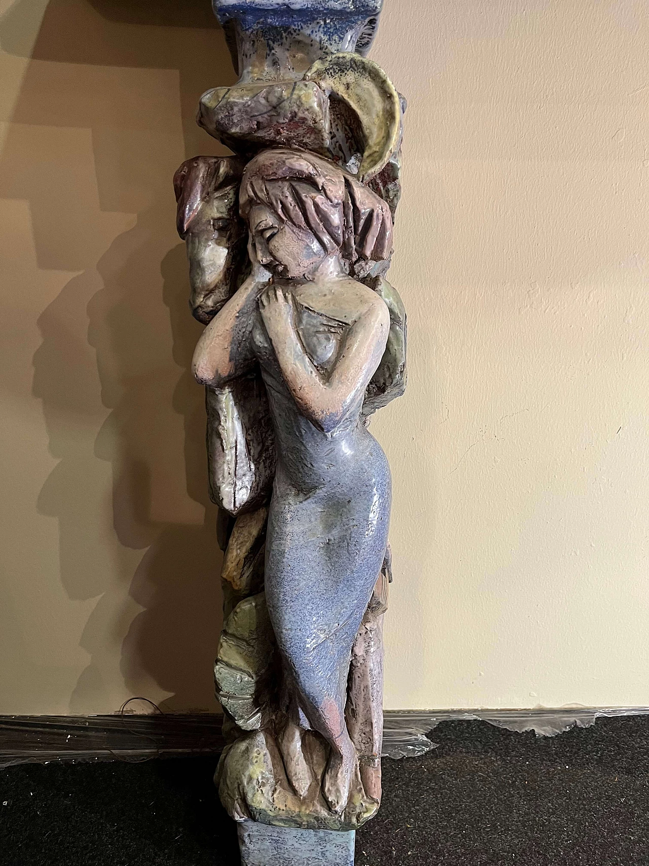 Console with caryatids in glazed terracotta by Victor Cerrato, 1940s 1462495