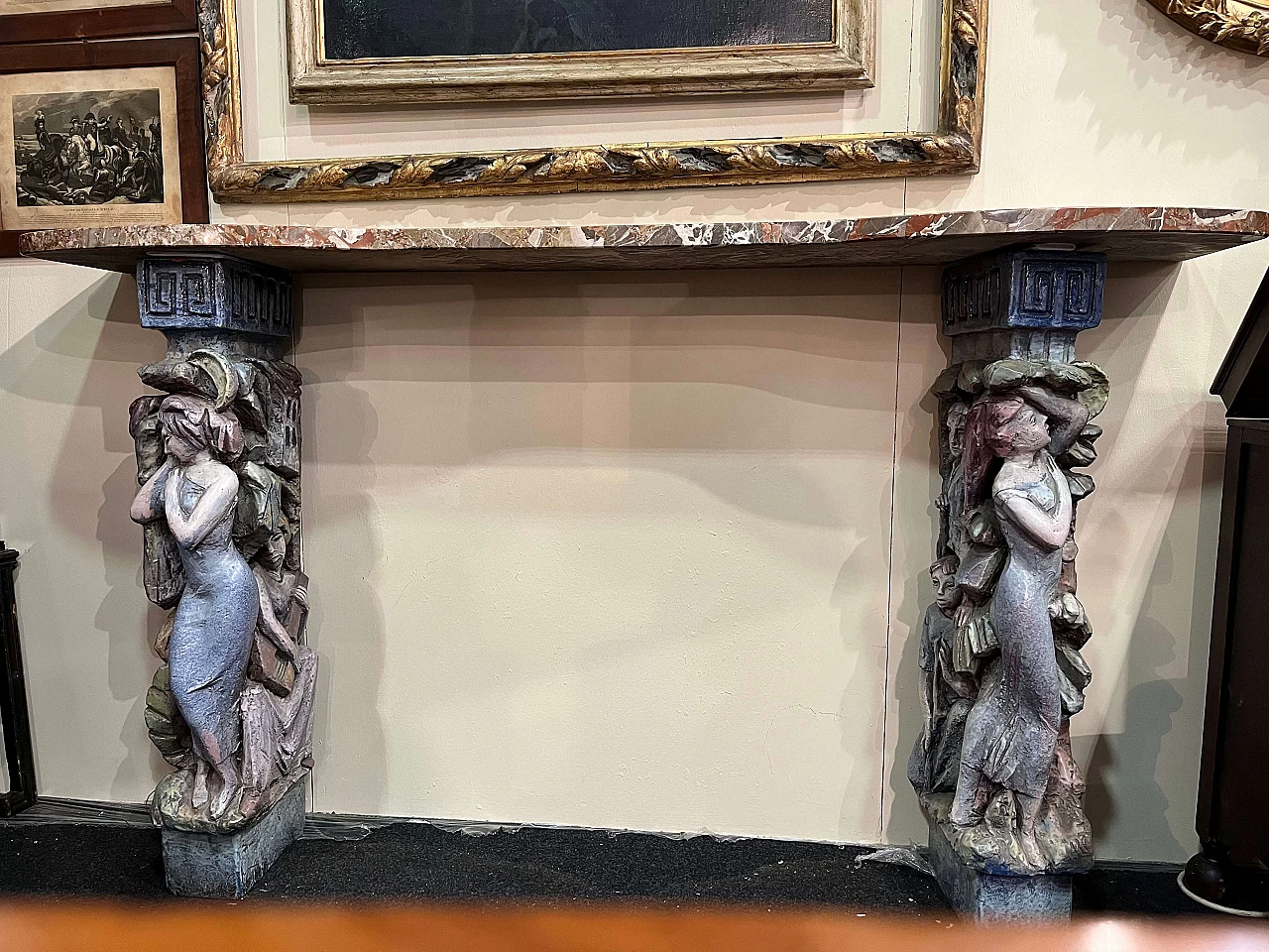 Console with caryatids in glazed terracotta by Victor Cerrato, 1940s 1462496