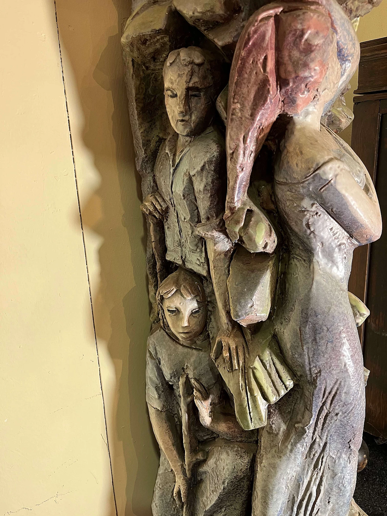 Console with caryatids in glazed terracotta by Victor Cerrato, 1940s 1462497