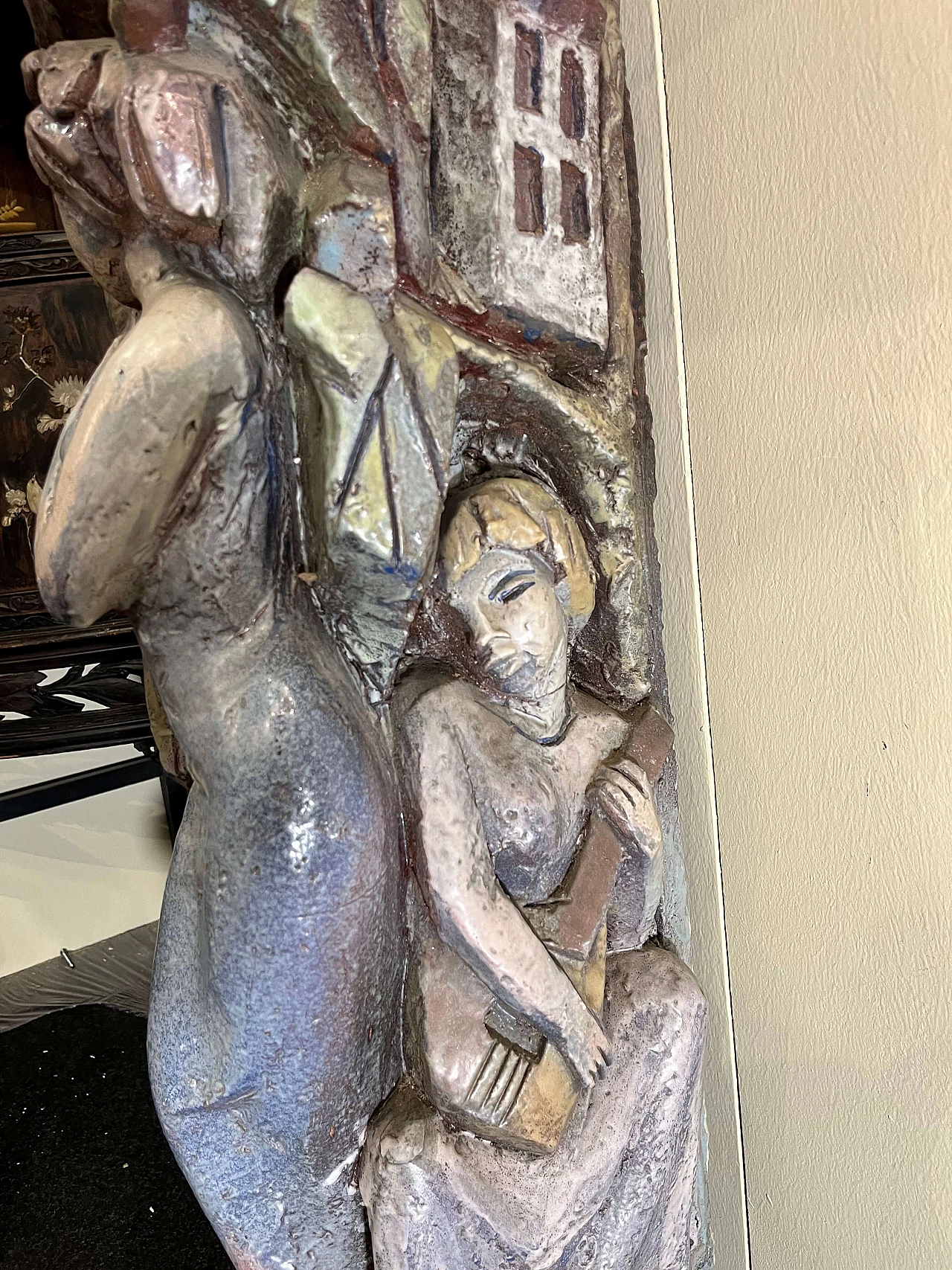 Console with caryatids in glazed terracotta by Victor Cerrato, 1940s 1462498