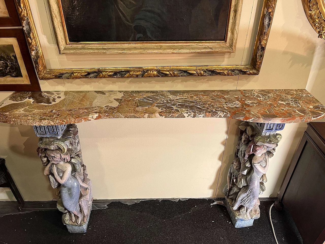 Console with caryatids in glazed terracotta by Victor Cerrato, 1940s 1462499