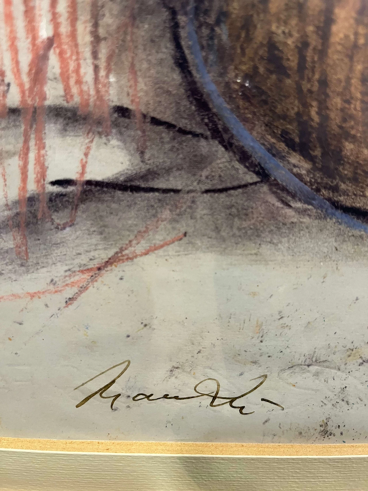 Drawing with coloured pencil of Giacomo Manzù's Lying Nude, 1970s 1462506