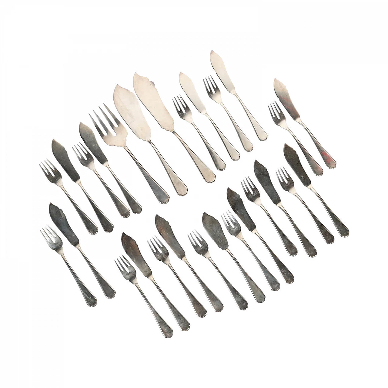 Servizio da 12 posate da pesce in argento, del '900 1462690