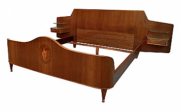 Inlaid walnut double bed by Paolo Buffa, 1950s