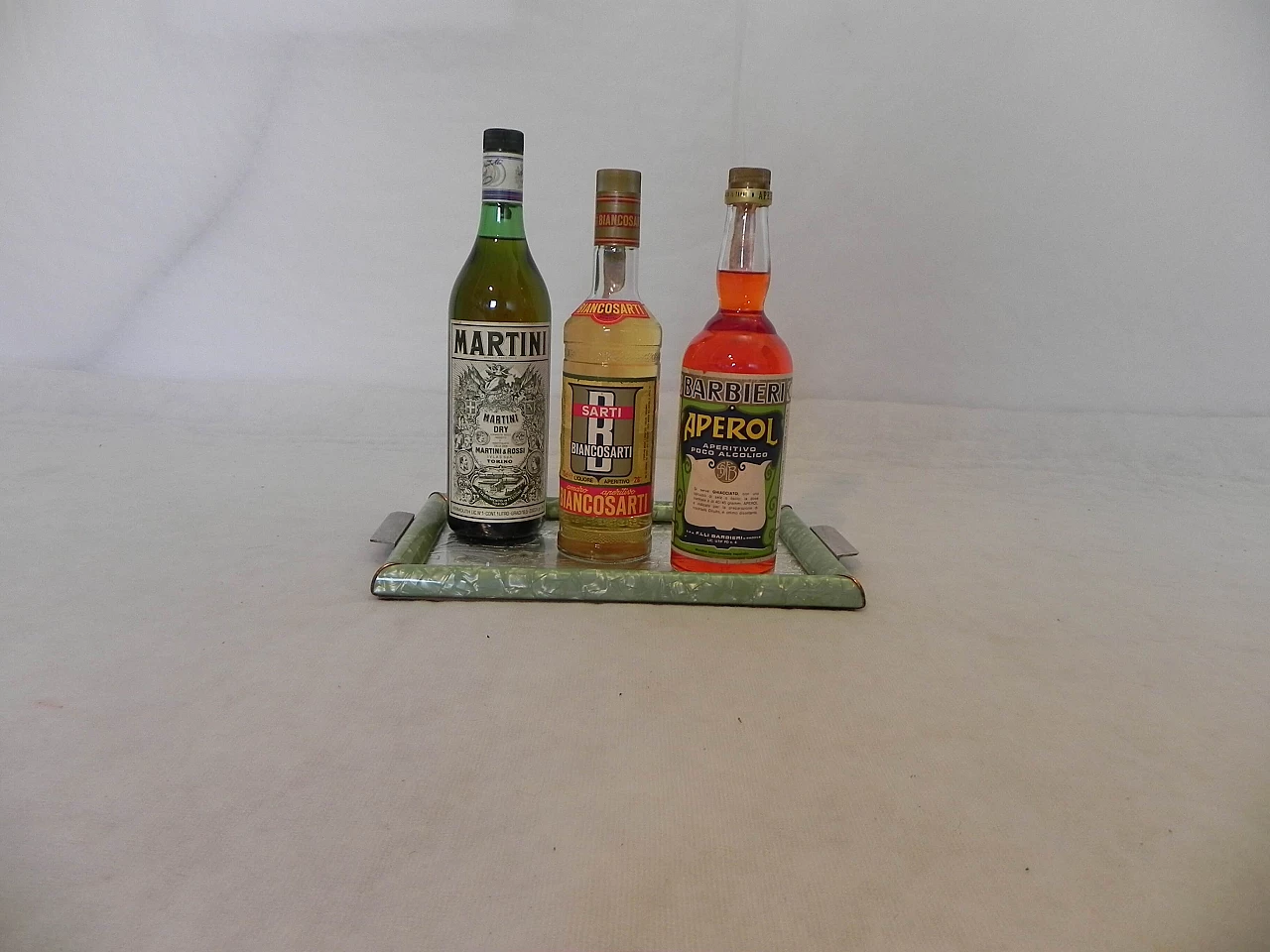Pair of bakelite trays with 3 aperitif bottles, 1970s 1462759