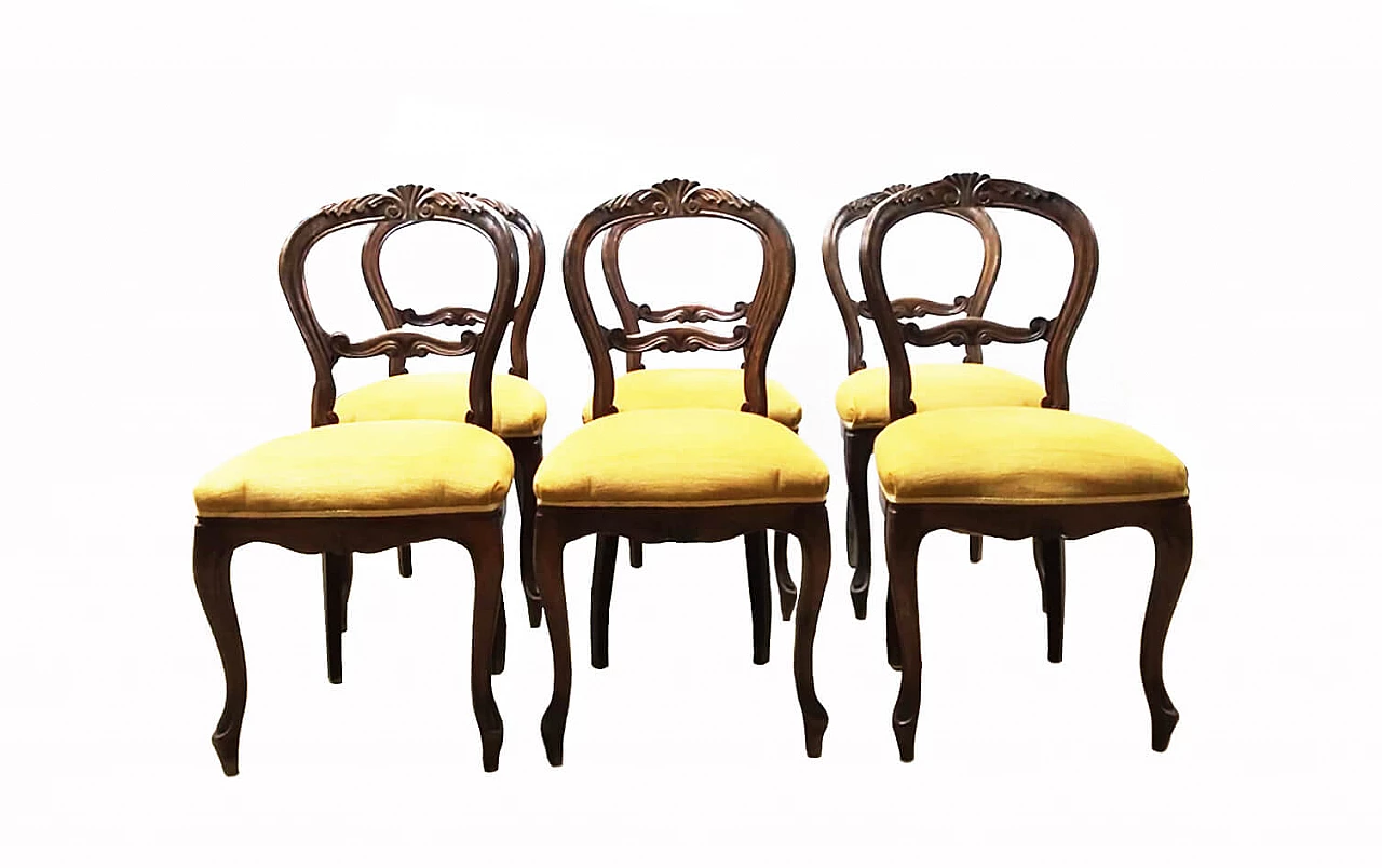 6 Sedie in stile Chippendale in noce, anni '40 1463010