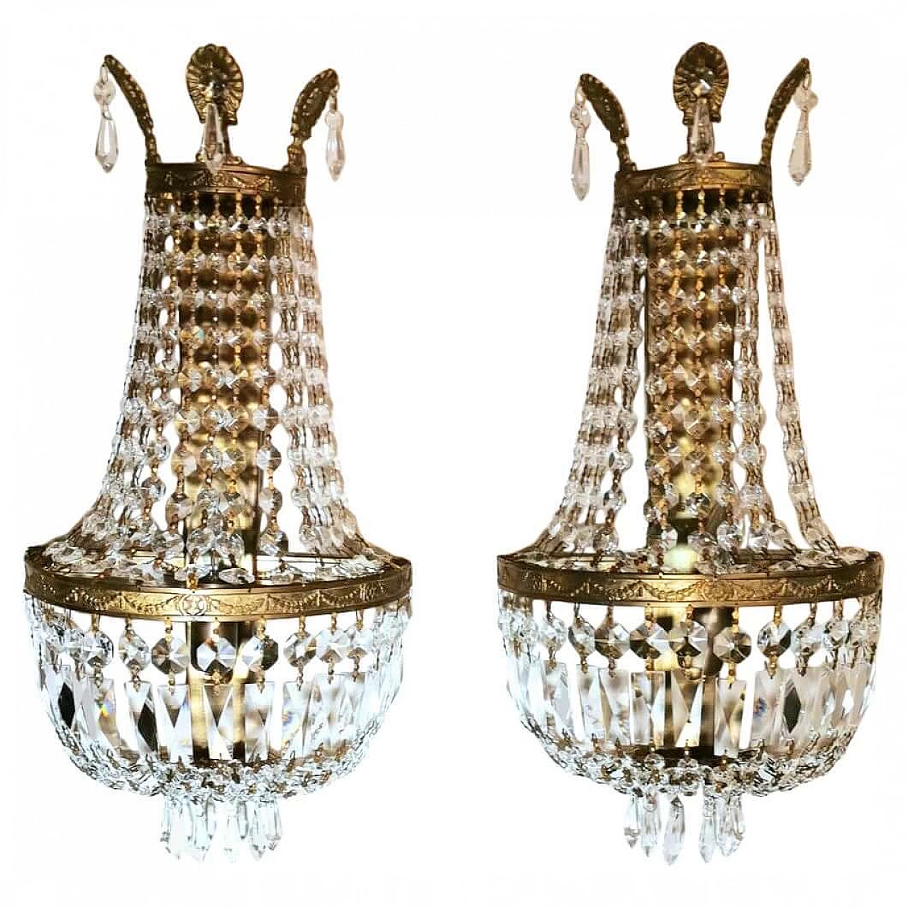 Pair of brass wall lights with garland decoration, 1960s 1463427