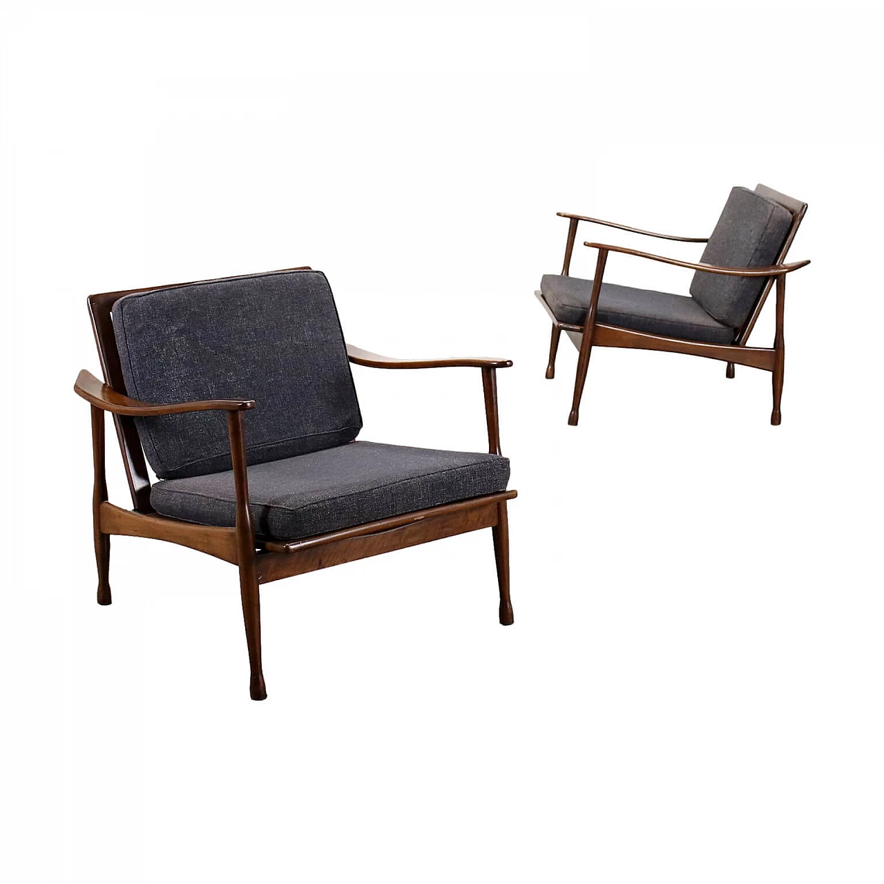 Pair of armchairs with wooden frame, 1950s 1463714
