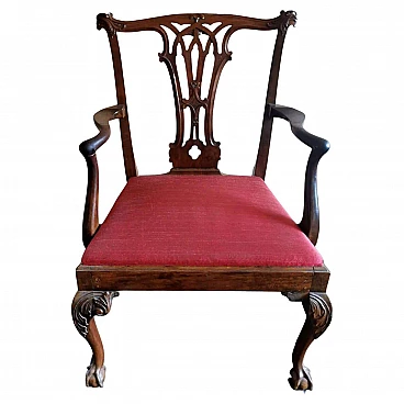 Chippendale style master chair with walnut armrests, 19th century