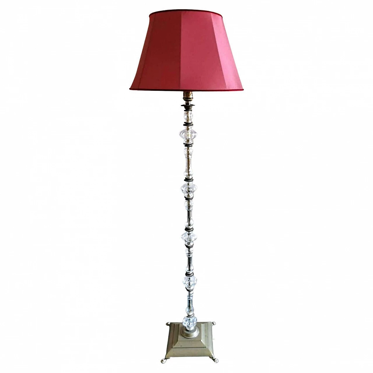 Lampada da terra in vetro soffiato e base in ottone, anni '40 1464010