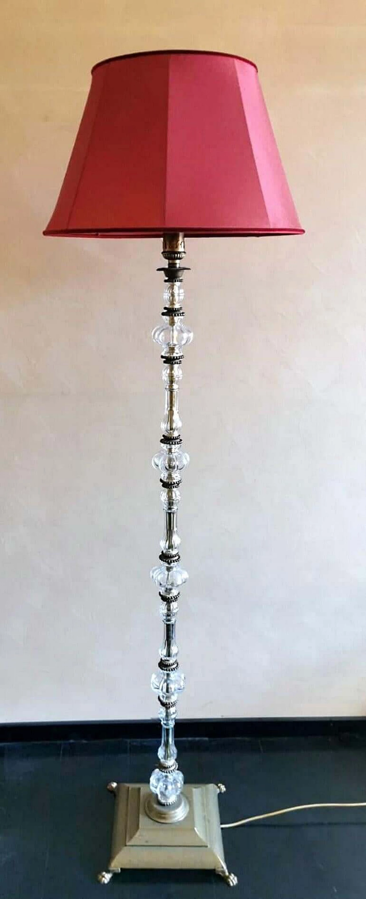 Lampada da terra in vetro soffiato e base in ottone, anni '40 1464011