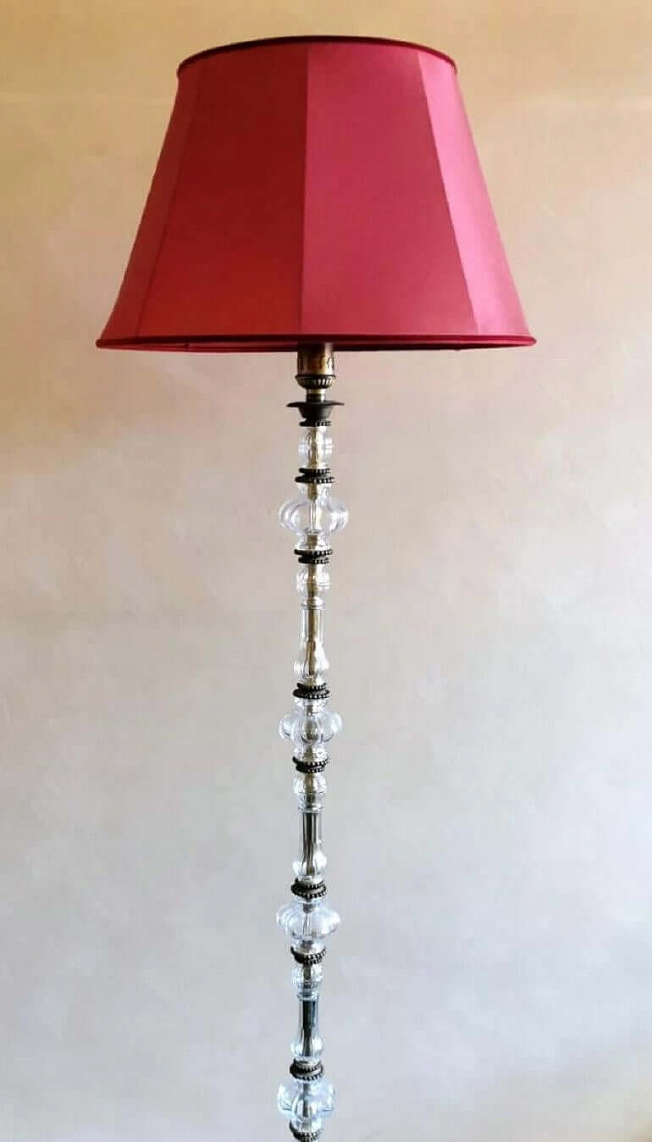 Lampada da terra in vetro soffiato e base in ottone, anni '40 1464012