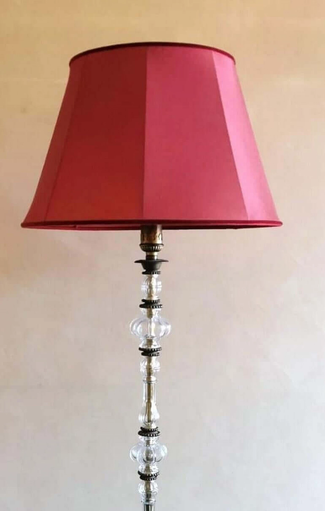 Lampada da terra in vetro soffiato e base in ottone, anni '40 1464014