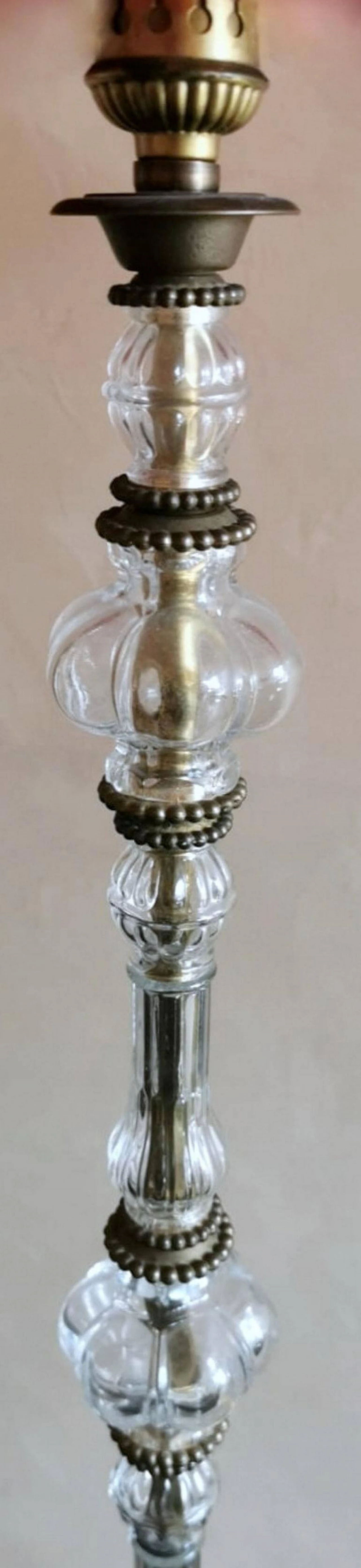 Lampada da terra in vetro soffiato e base in ottone, anni '40 1464021