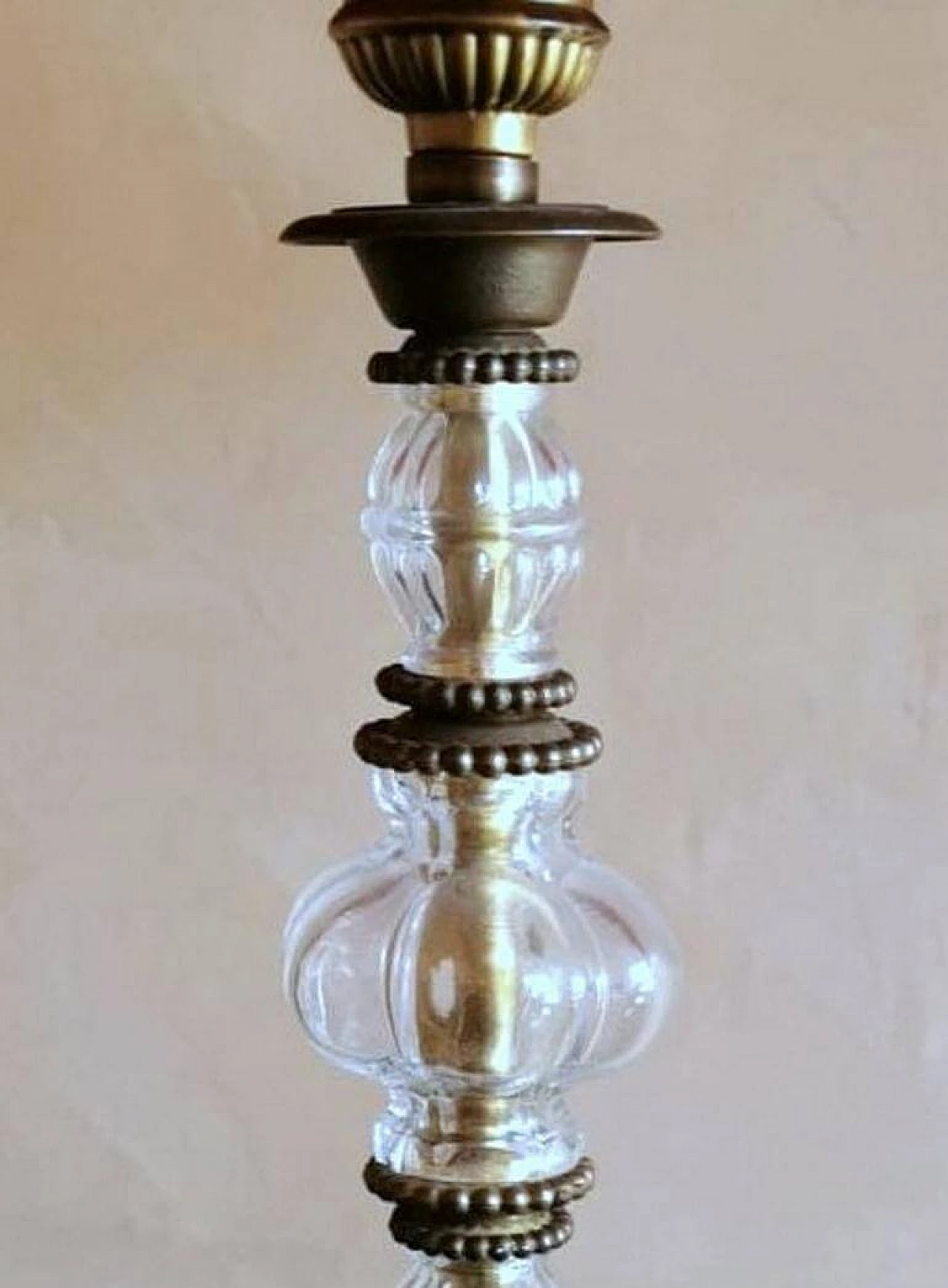 Lampada da terra in vetro soffiato e base in ottone, anni '40 1464024