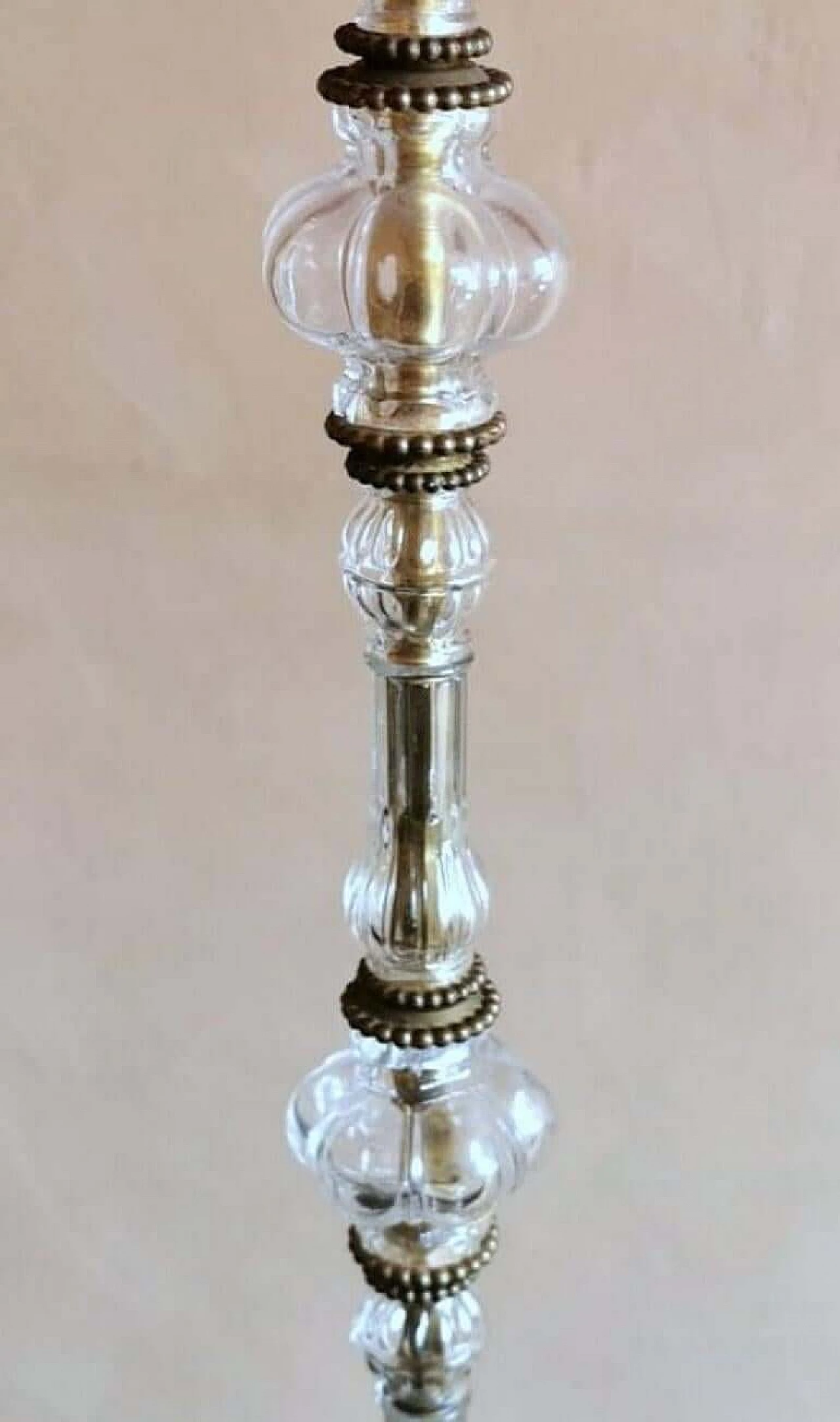 Lampada da terra in vetro soffiato e base in ottone, anni '40 1464025