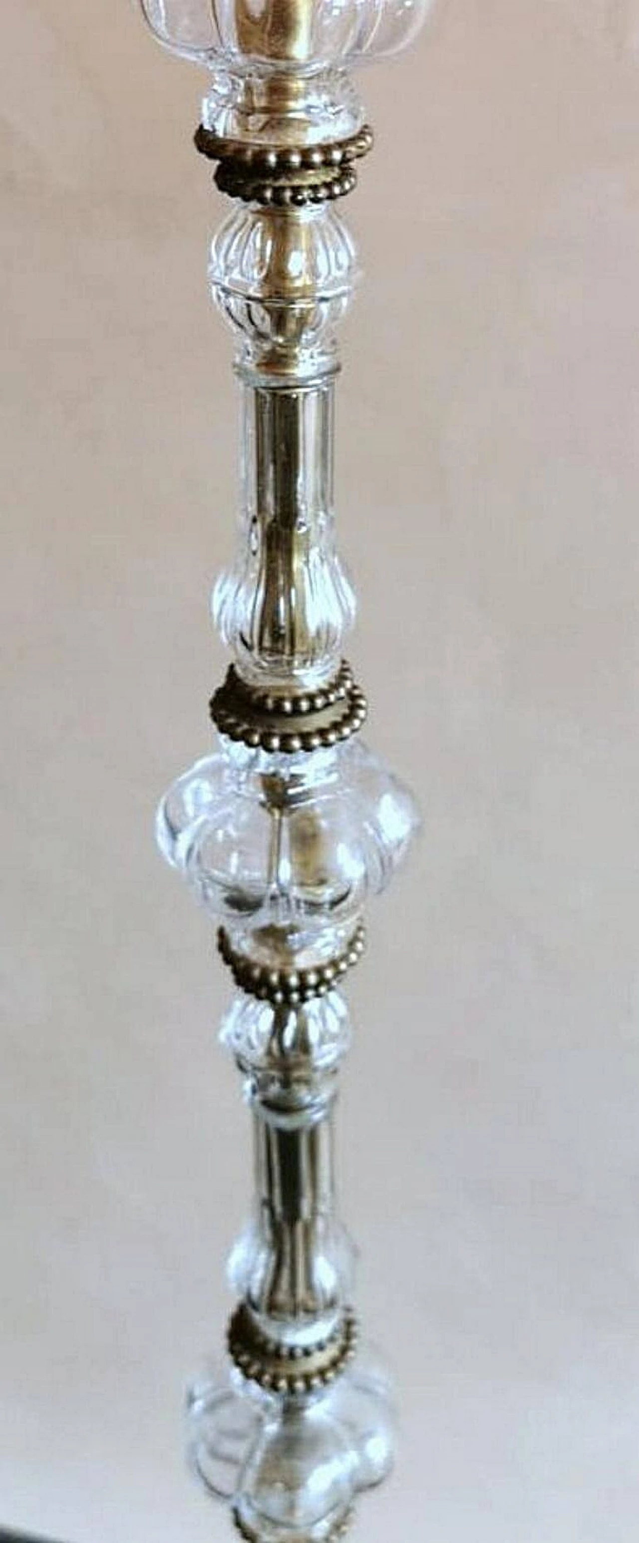 Lampada da terra in vetro soffiato e base in ottone, anni '40 1464026