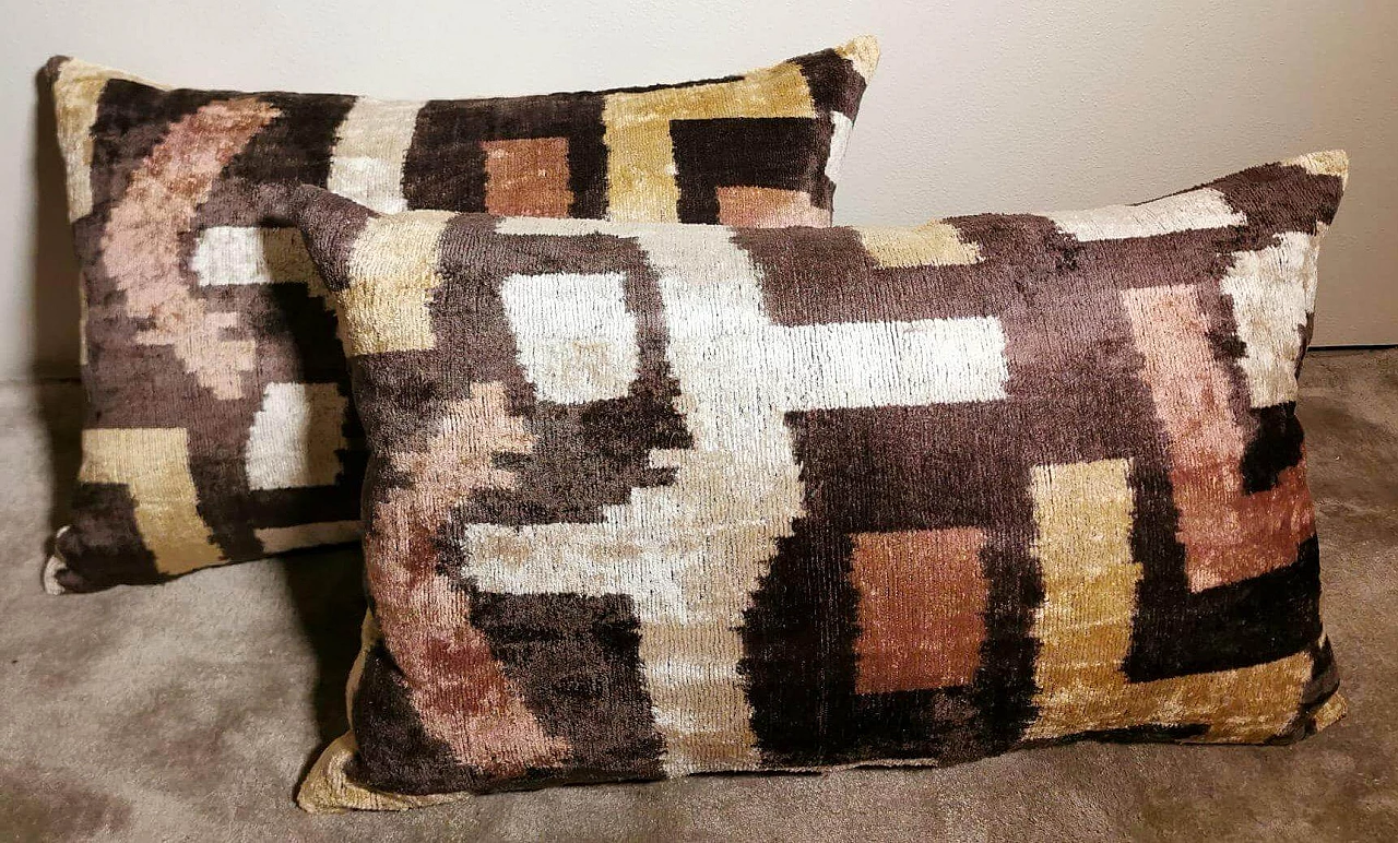 Pair of Ikat fabric cushions handmade in Uzbekistan 1464129