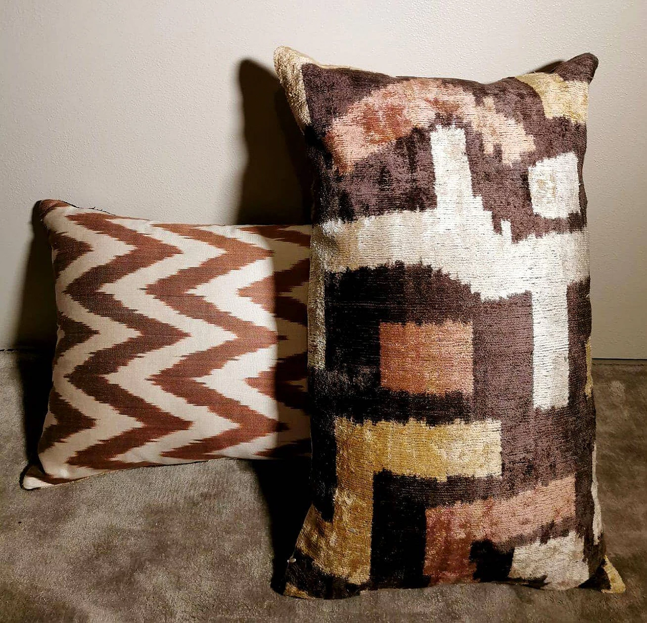 Pair of Ikat fabric cushions handmade in Uzbekistan 1464139