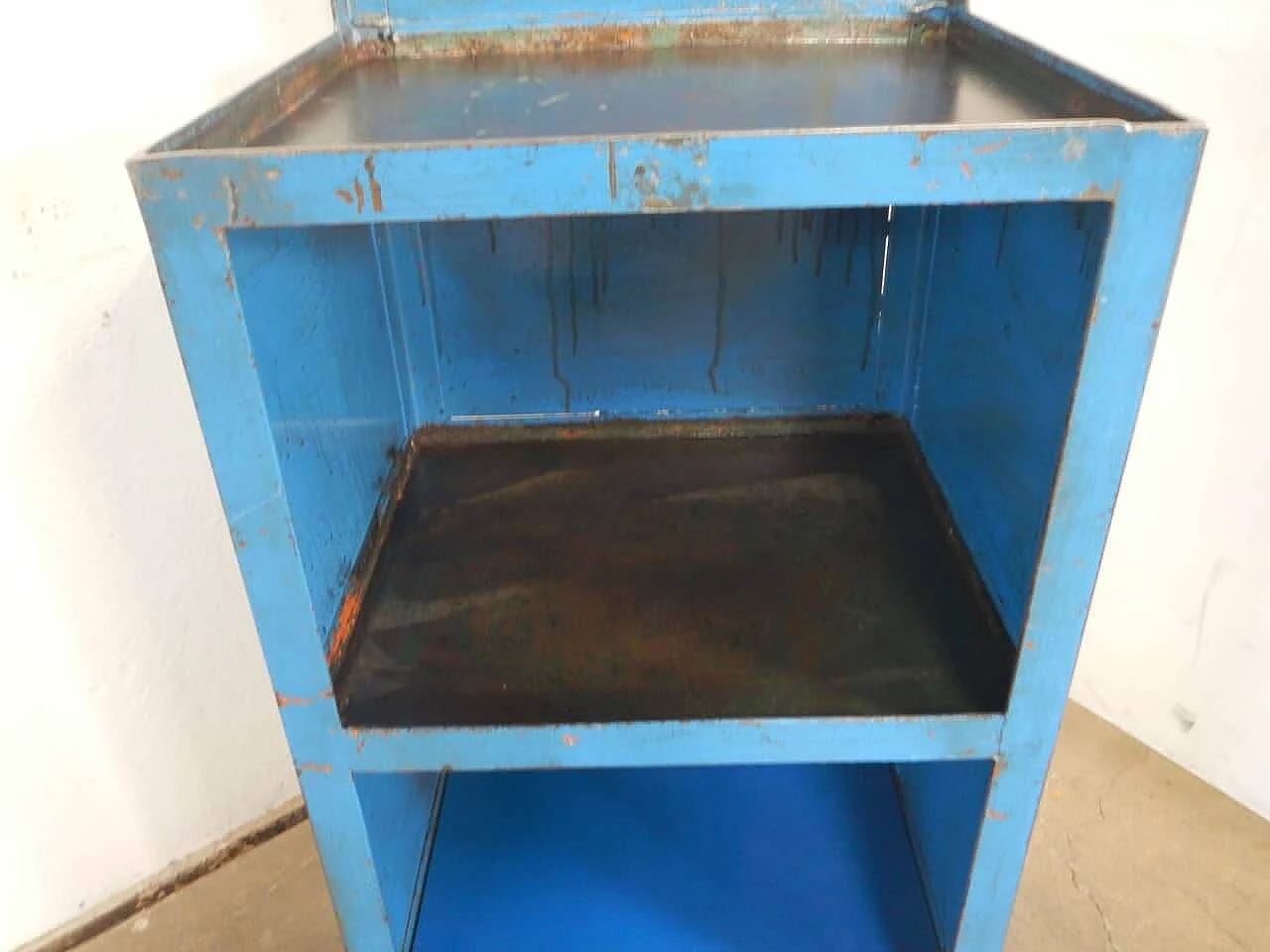 Blue workshop metal bench, 1970s 1466006