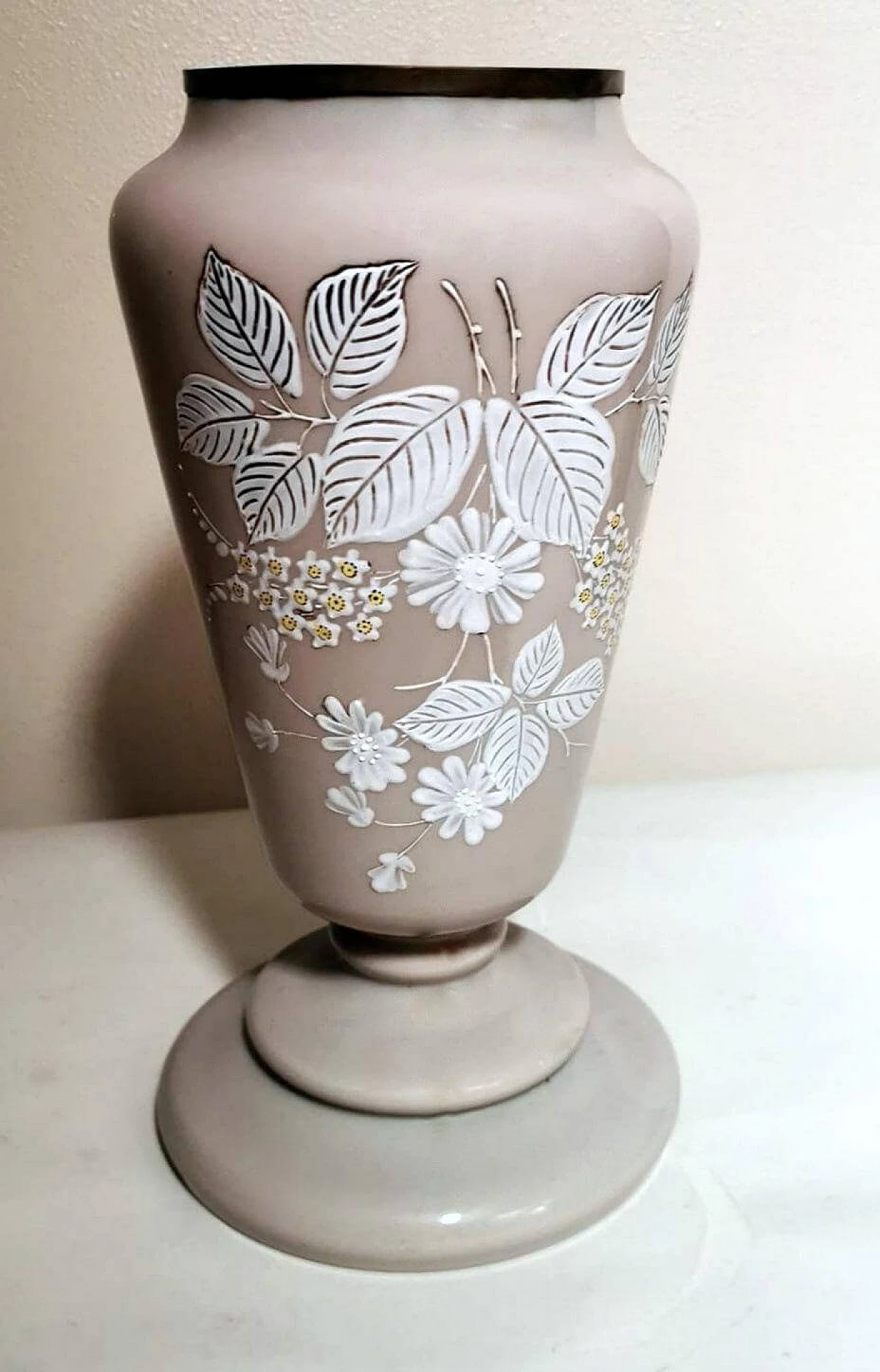 Grey opaline glass vase with hand-painted flowers, 1930s 1466055