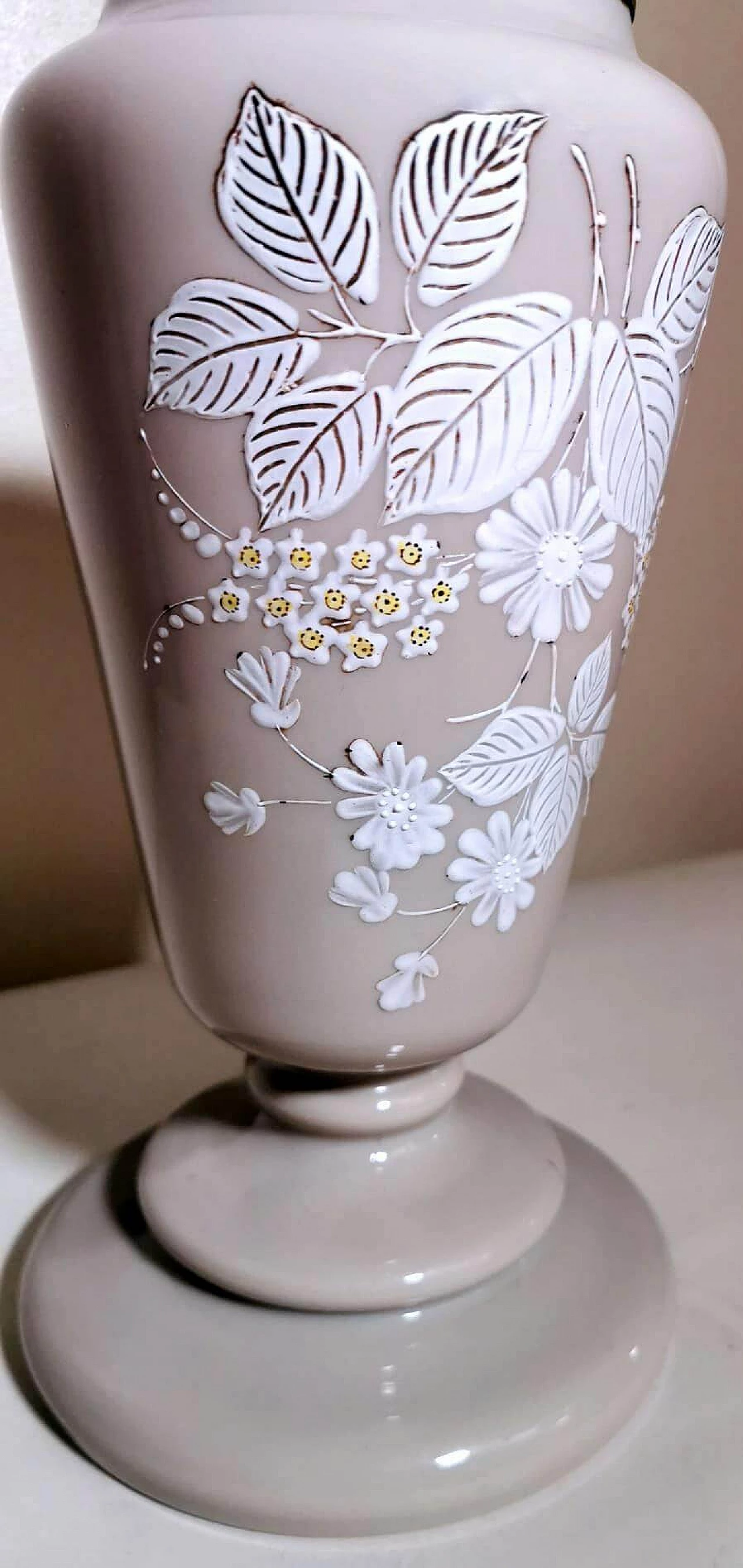 Grey opaline glass vase with hand-painted flowers, 1930s 1466056