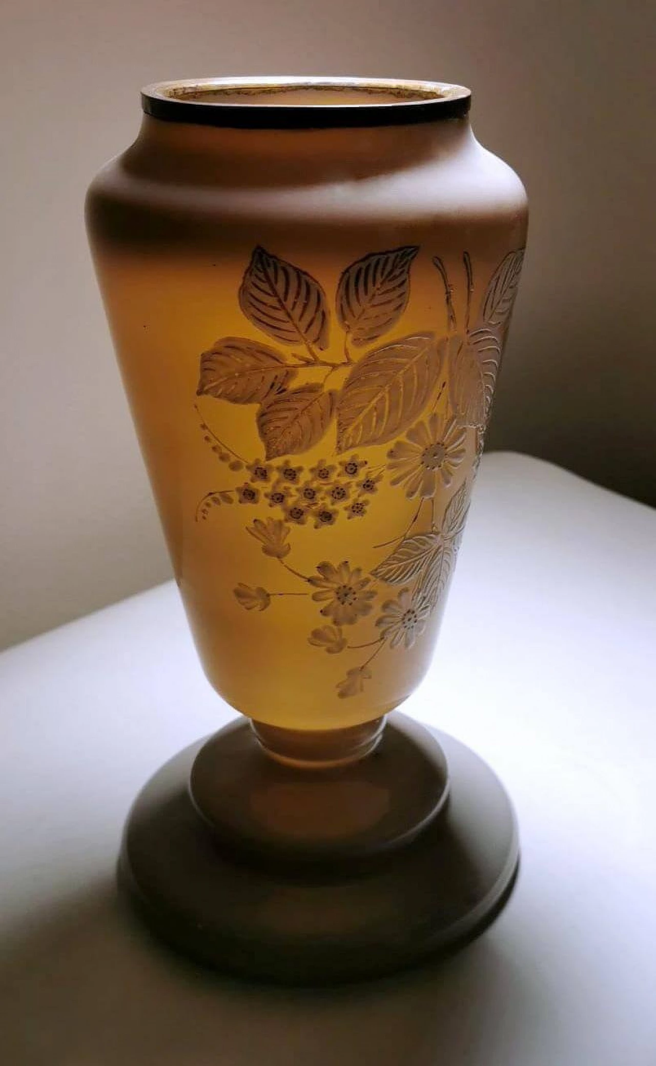 Grey opaline glass vase with hand-painted flowers, 1930s 1466060