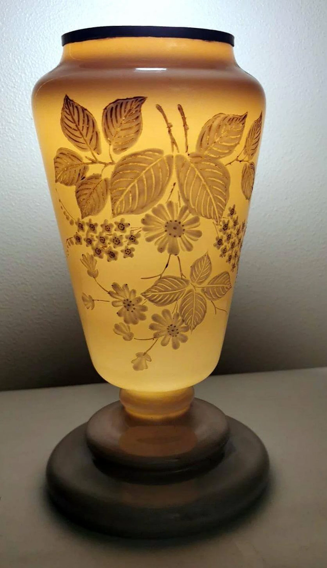 Grey opaline glass vase with hand-painted flowers, 1930s 1466061
