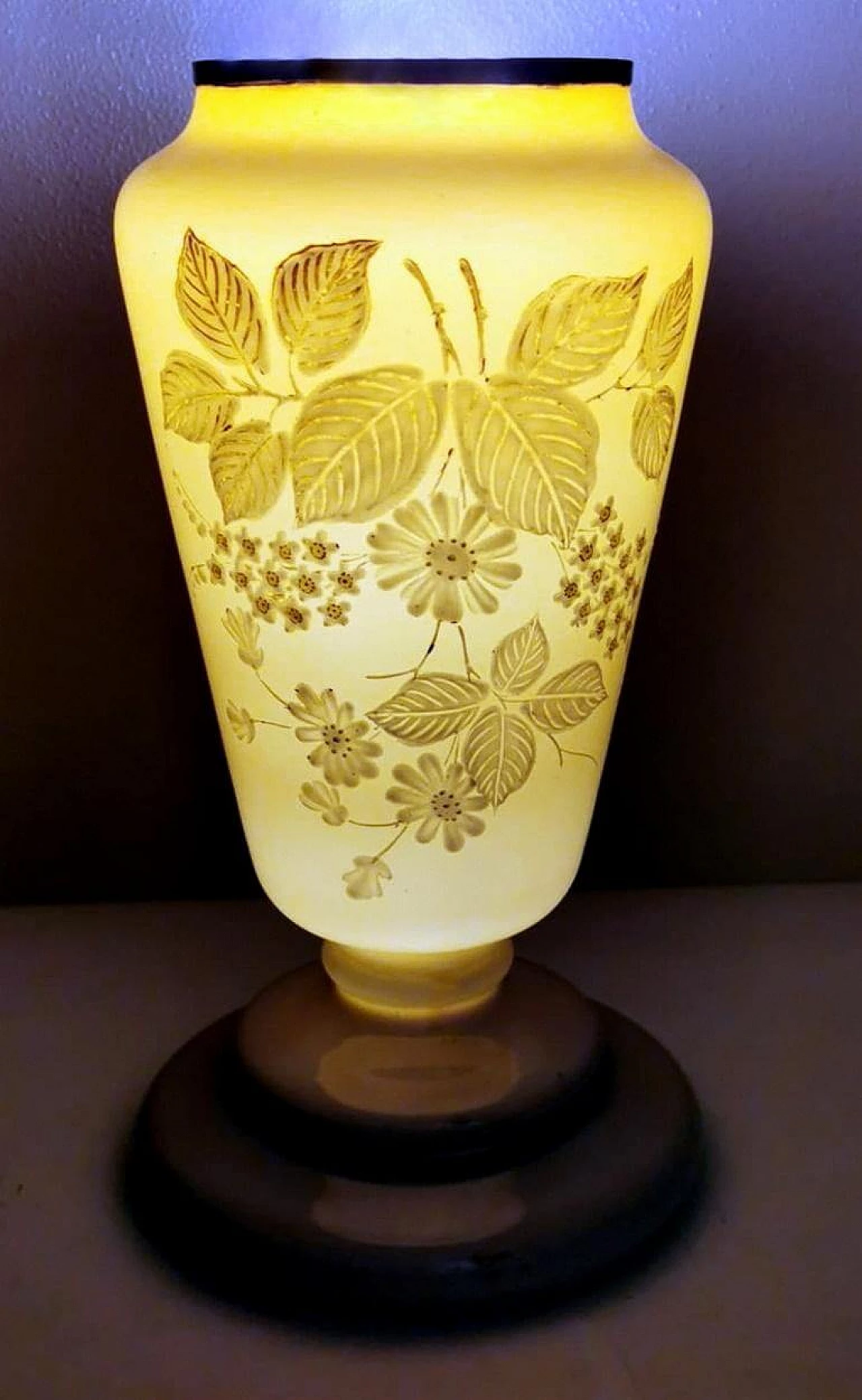 Grey opaline glass vase with hand-painted flowers, 1930s 1466064