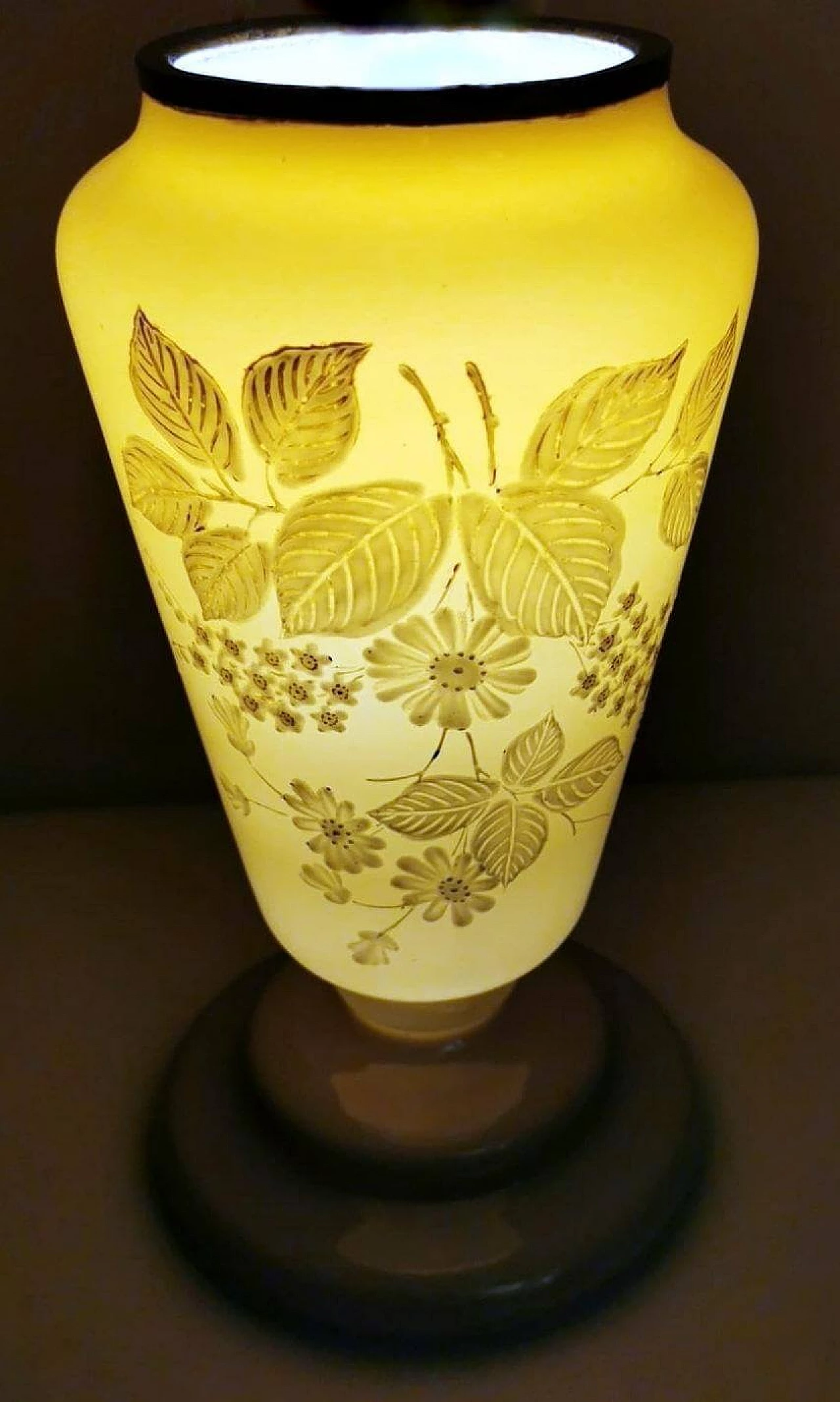 Grey opaline glass vase with hand-painted flowers, 1930s 1466065