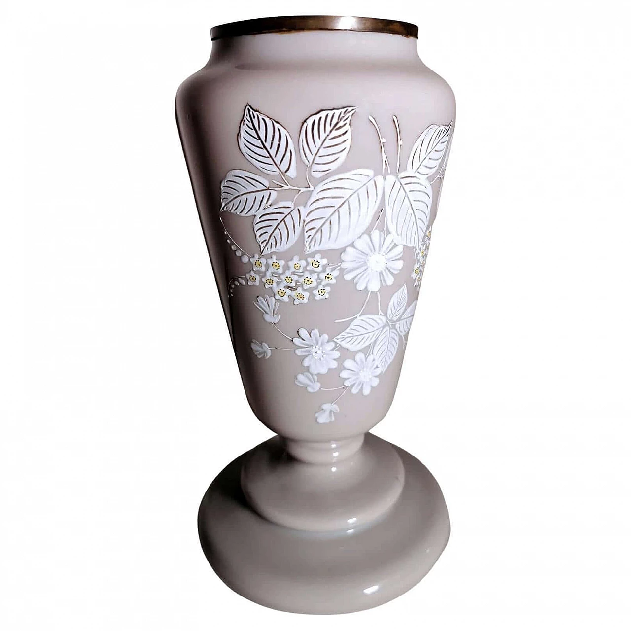 Grey opaline glass vase with hand-painted flowers, 1930s 1466067