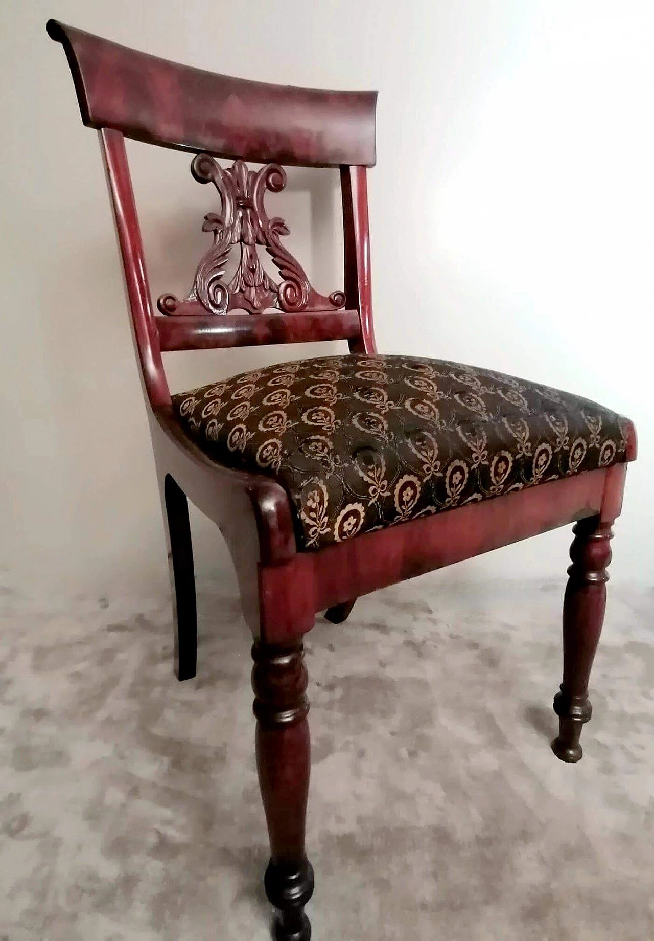 Biedermeier style chair in wood and fabric, 19th century 1466141