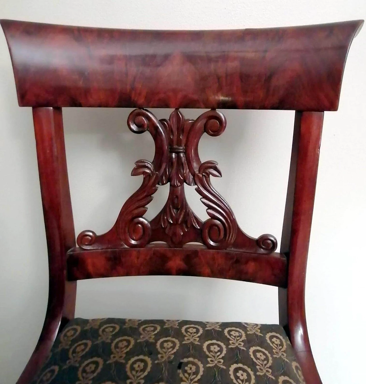 Sedia in stile Biedermeier in legno e tessuto, del '800 1466143