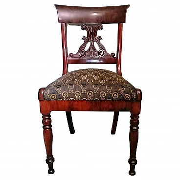 Biedermeier style chair in wood and fabric, 19th century