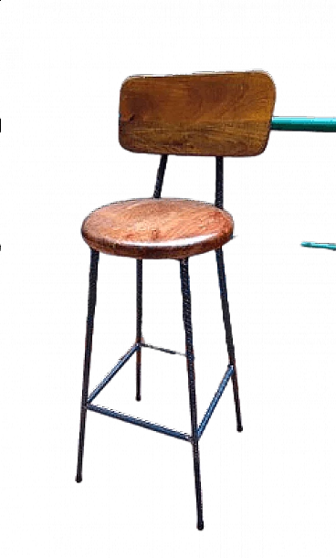 Industrial iron and chestnut stool, 1970s
