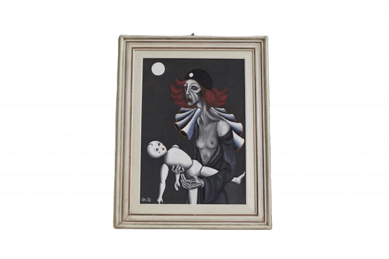 Dipinto di donna con burattino, anni '70 1466201