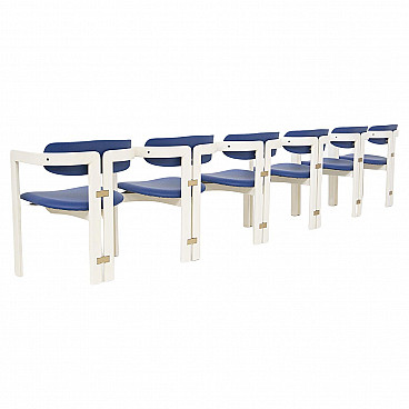 6 Pamplona chairs in blue leather by Savini for Pozzi, 1970s