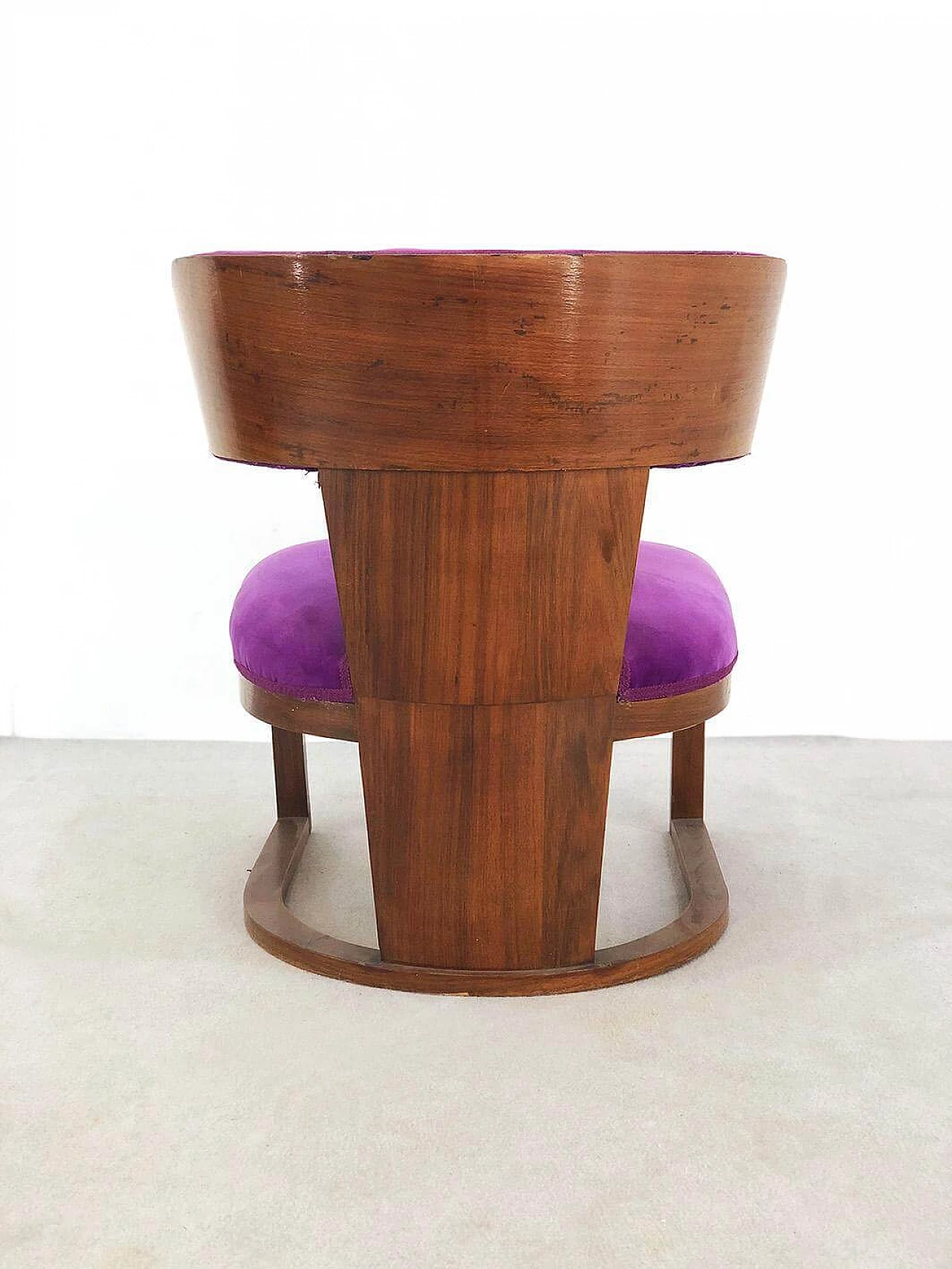 Ernesto Lapadula's armchair in wood and purple velvet, 1930s 1466322