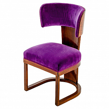 Ernesto Lapadula's armchair in wood and purple velvet, 1930s