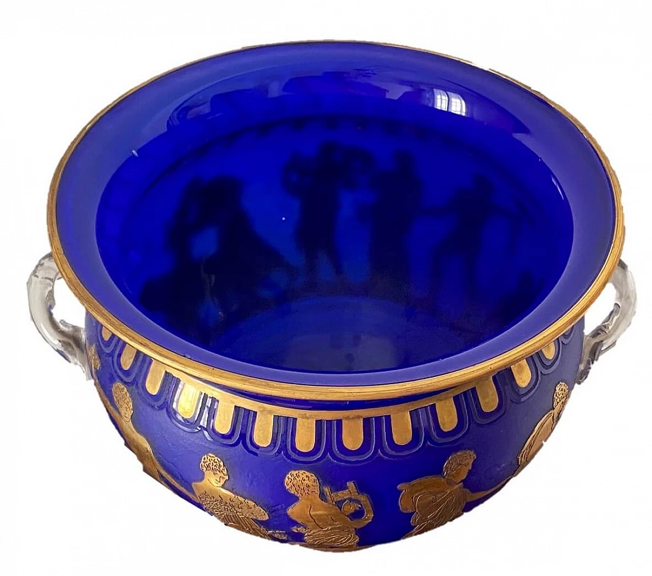 Vaso in vetro blu Loetz con decori in oro, anni '20 1466501