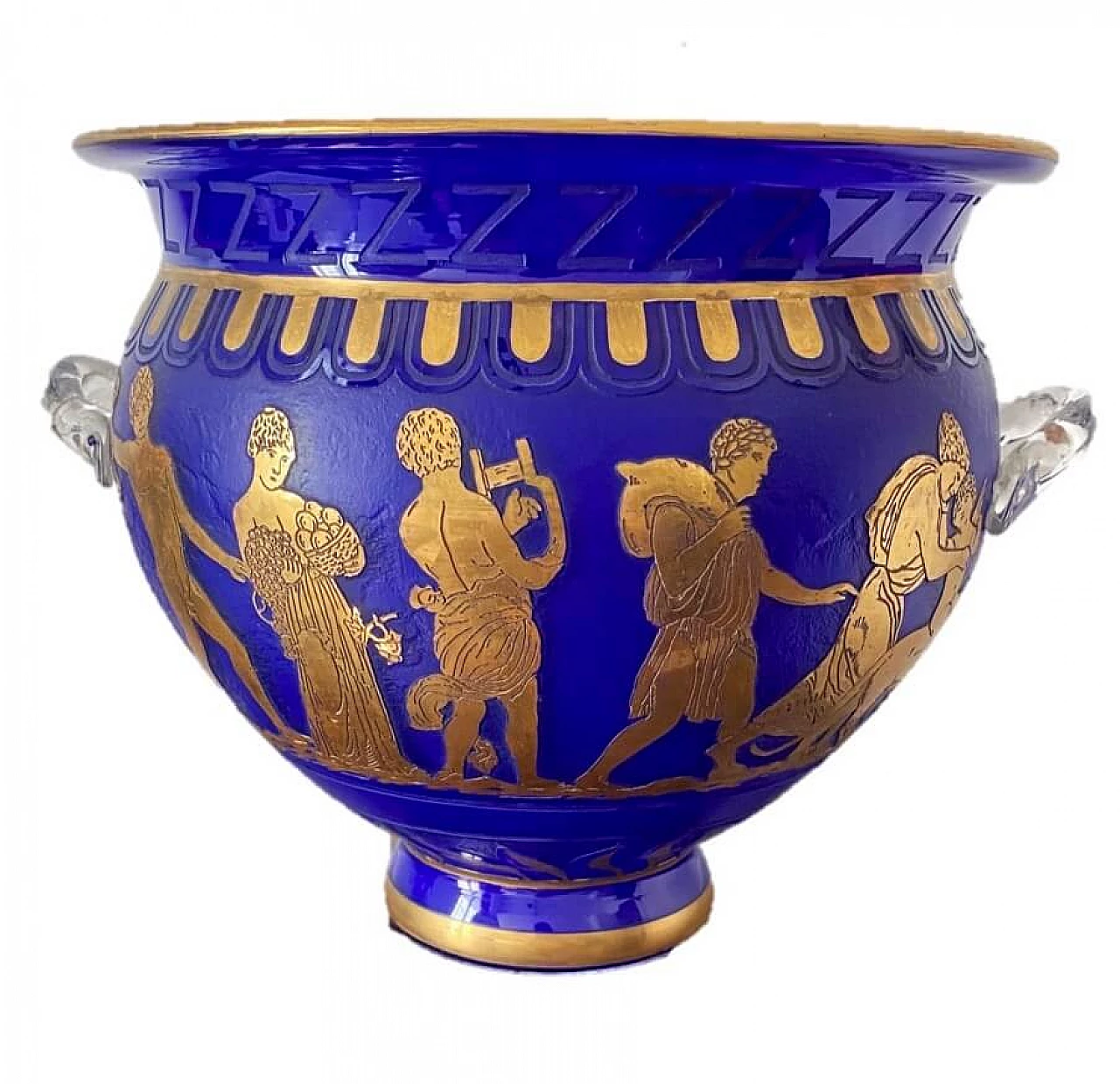 Vaso in vetro blu Loetz con decori in oro, anni '20 1466502