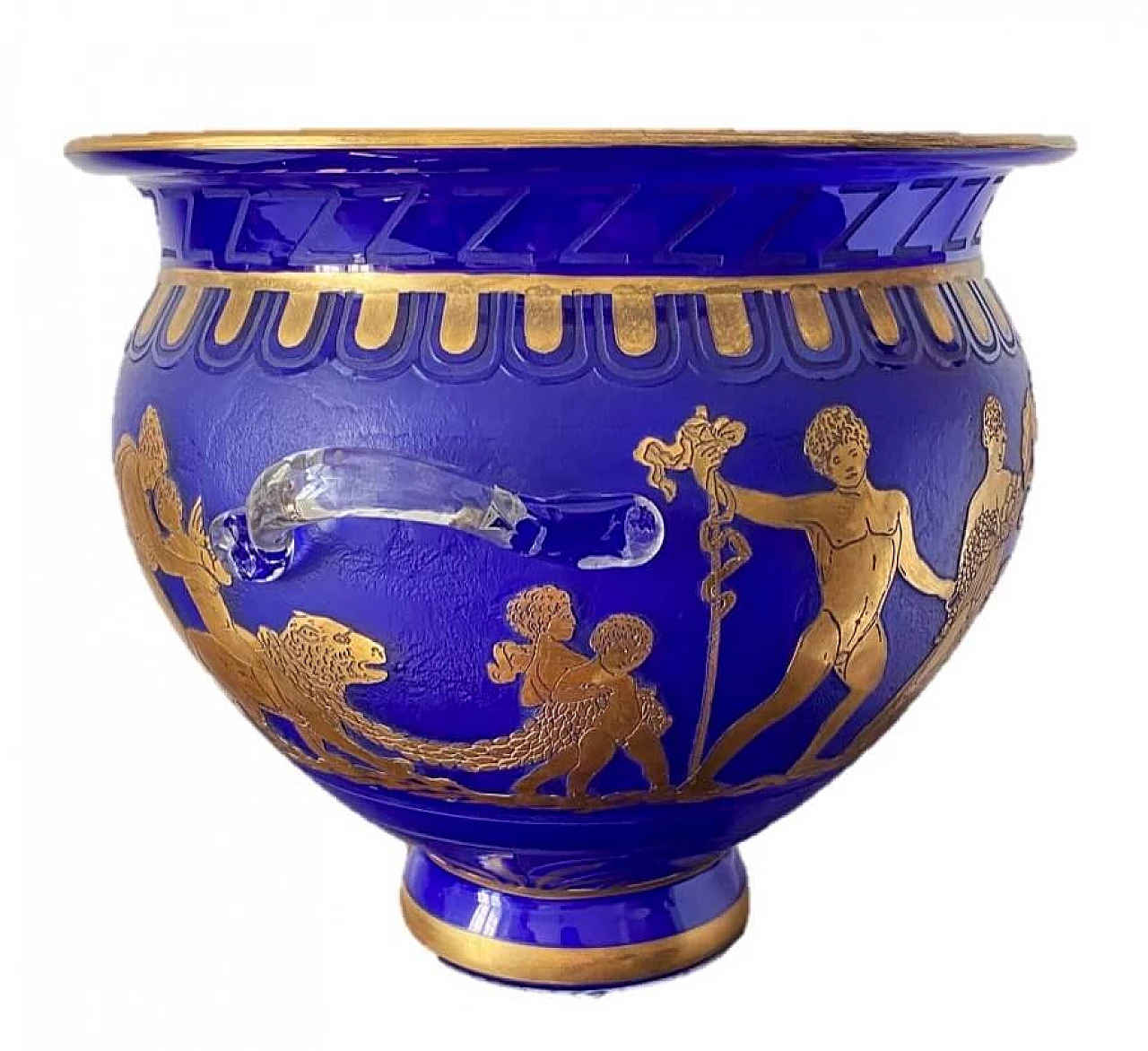 Vaso in vetro blu Loetz con decori in oro, anni '20 1466504