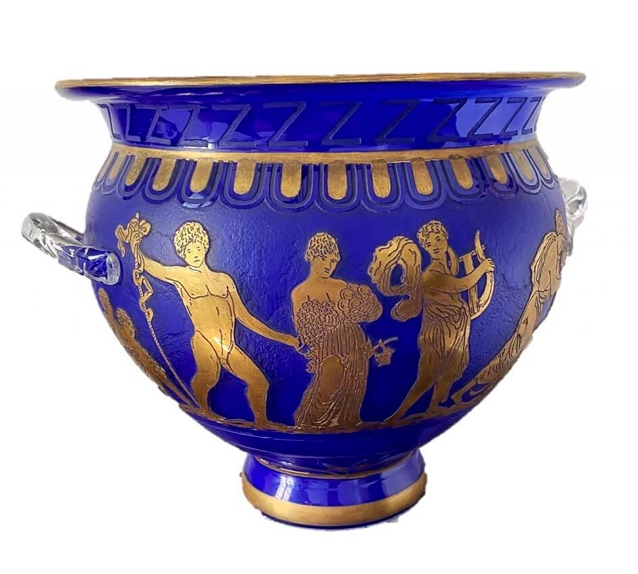 Vaso in vetro blu Loetz con decori in oro, anni '20 1466505