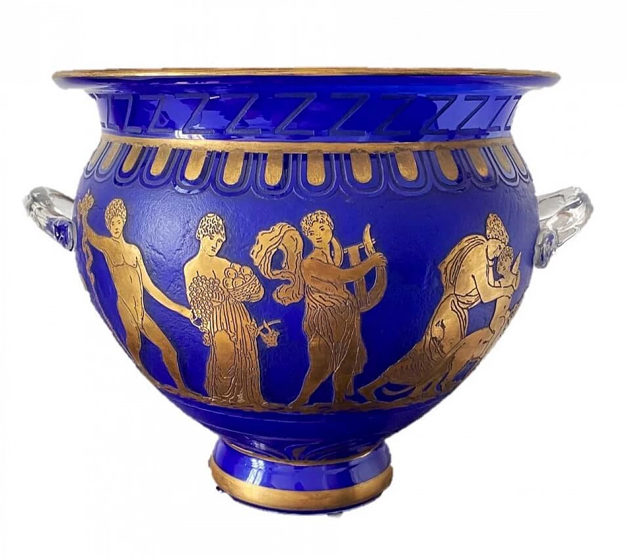 Vaso in vetro blu Loetz con decori in oro, anni '20 1466506