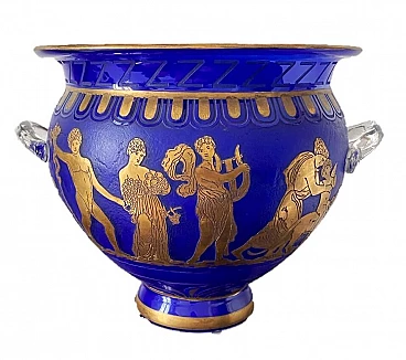 Vaso in vetro blu Loetz con decori in oro, anni '20