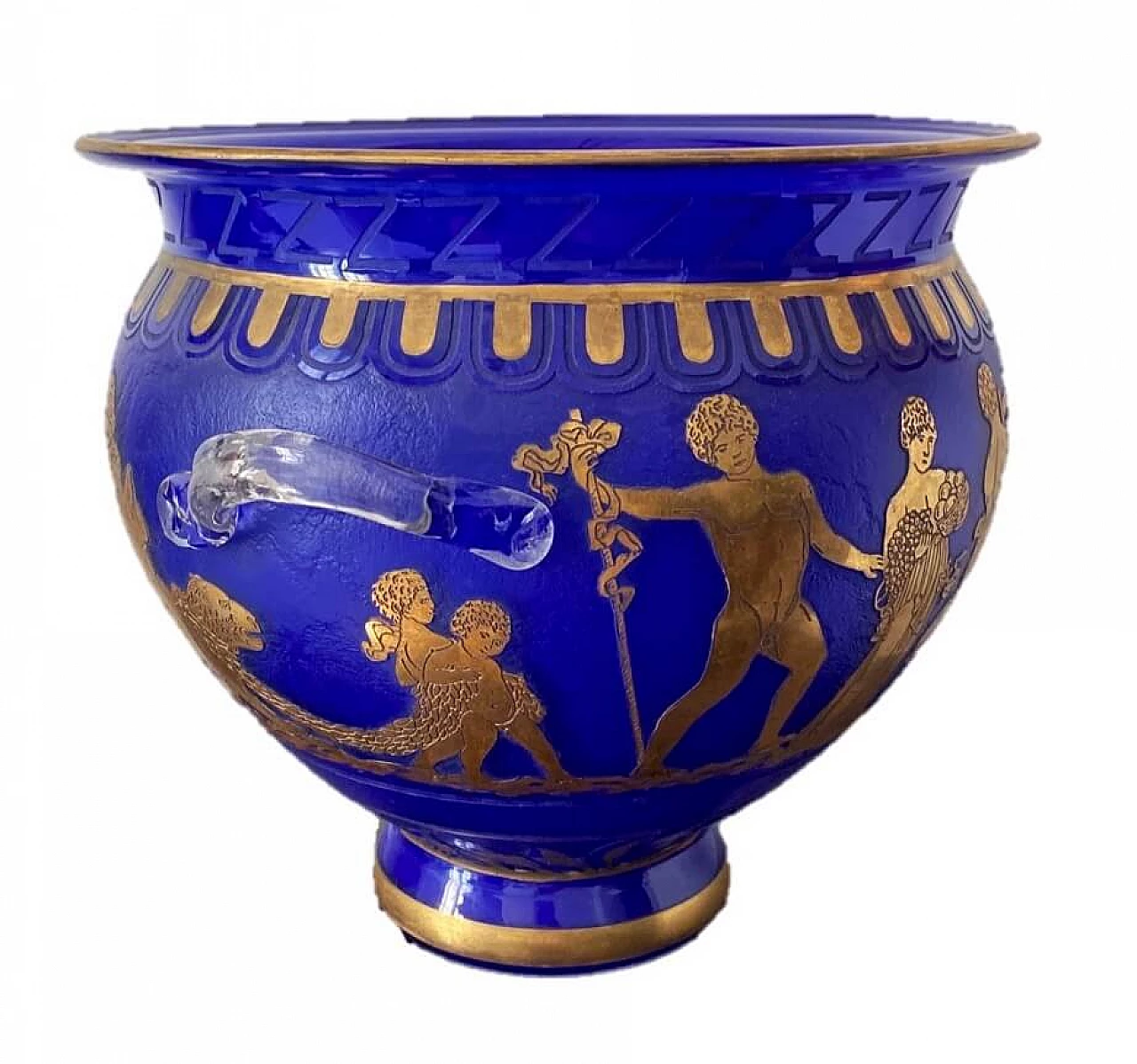 Vaso in vetro blu Loetz con decori in oro, anni '20 1466508
