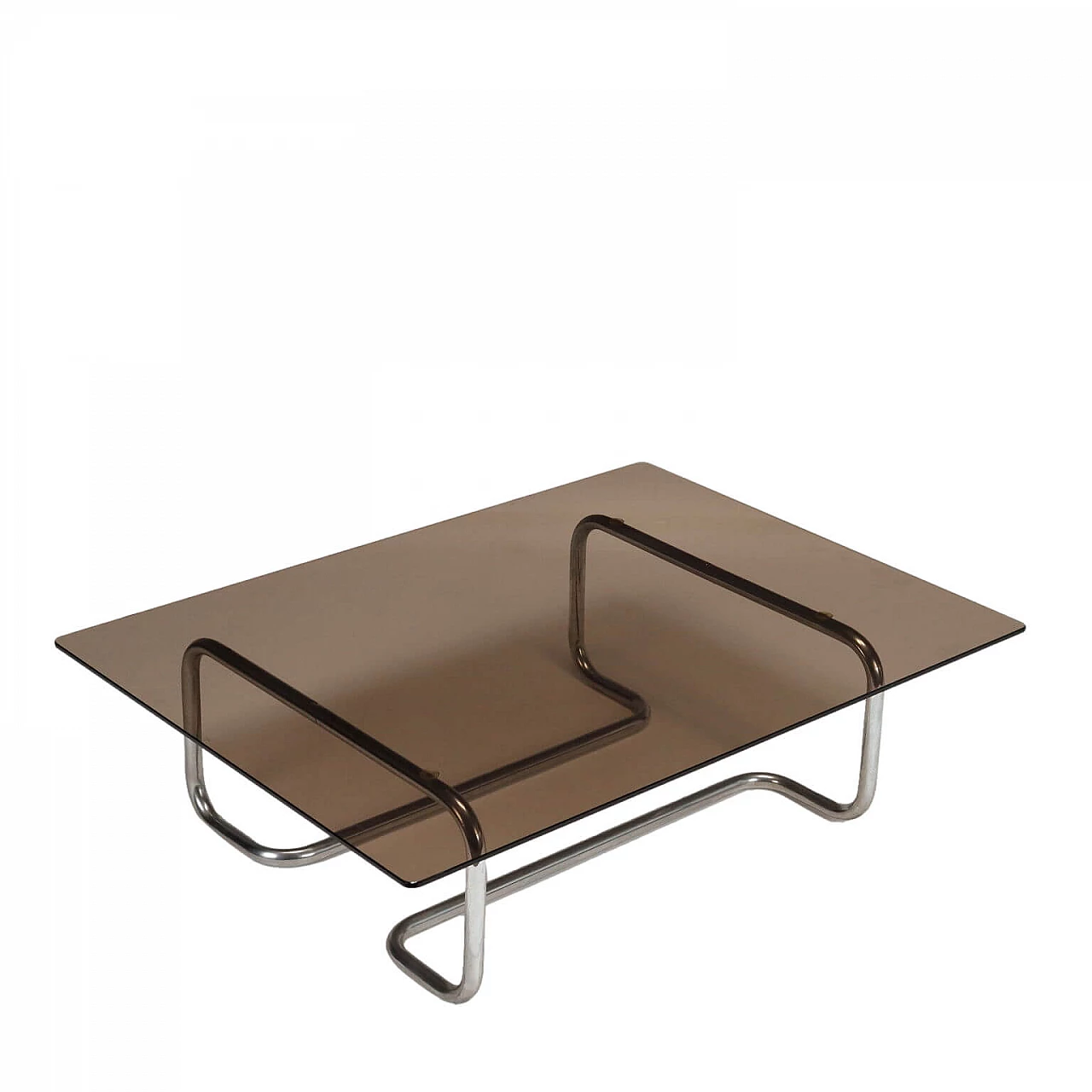 Tavolino in vetro fumè e acciaio, anni '70 1466730