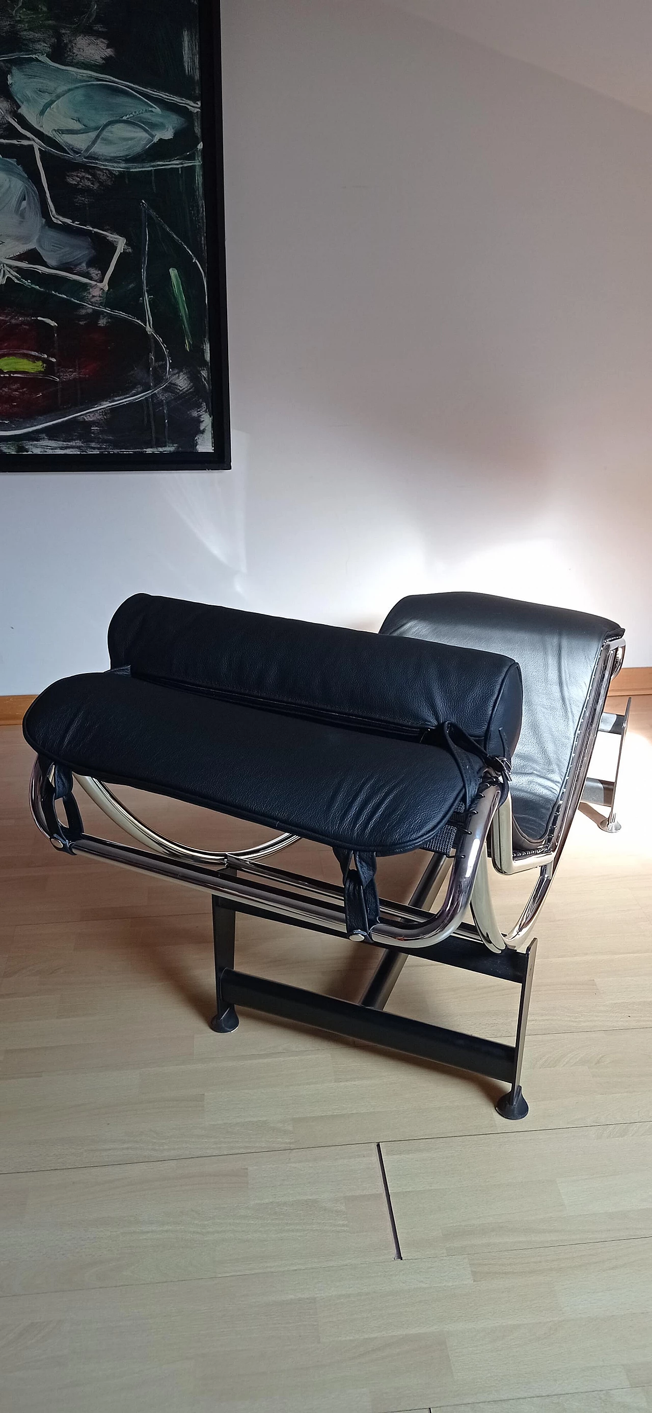 Chaise longue LC4 di Le Corbusier in pelle nera dal Alivar Mvsevm, anni '80 1467282