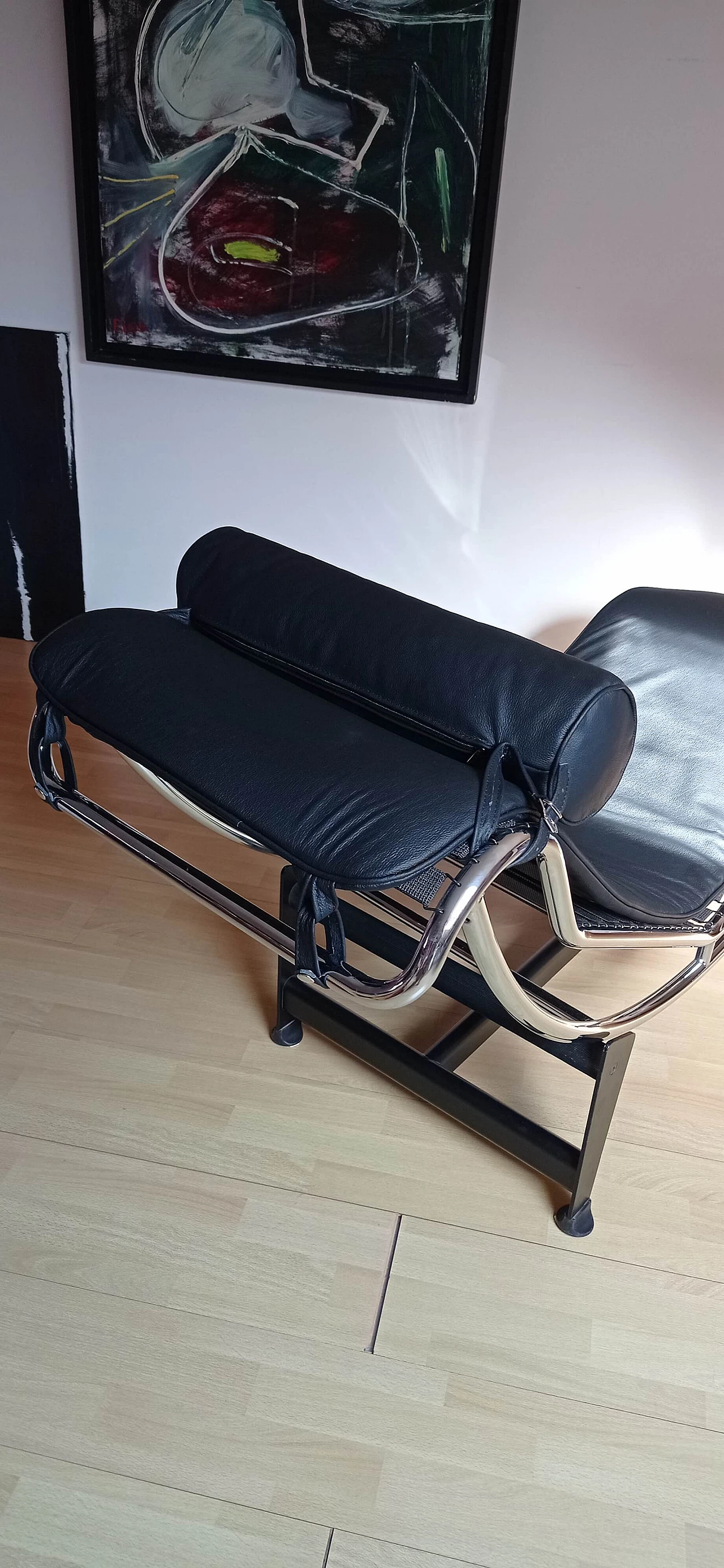 Chaise longue LC4 di Le Corbusier in pelle nera dal Alivar Mvsevm, anni '80 1467283